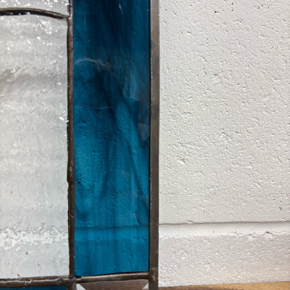 Vintage Blue and White Stained Glass Panel, Suncatcher or Wall Hanging - Picture 5 of 9